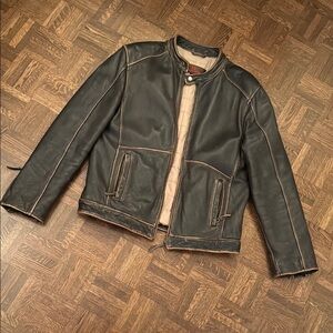 Danier Brown Leather Bomber Jacket with Tan Piping and winterized lining size M